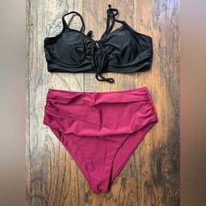 ZAFUL Black and Burgundy Women's Swim Set<<<<157>>>>